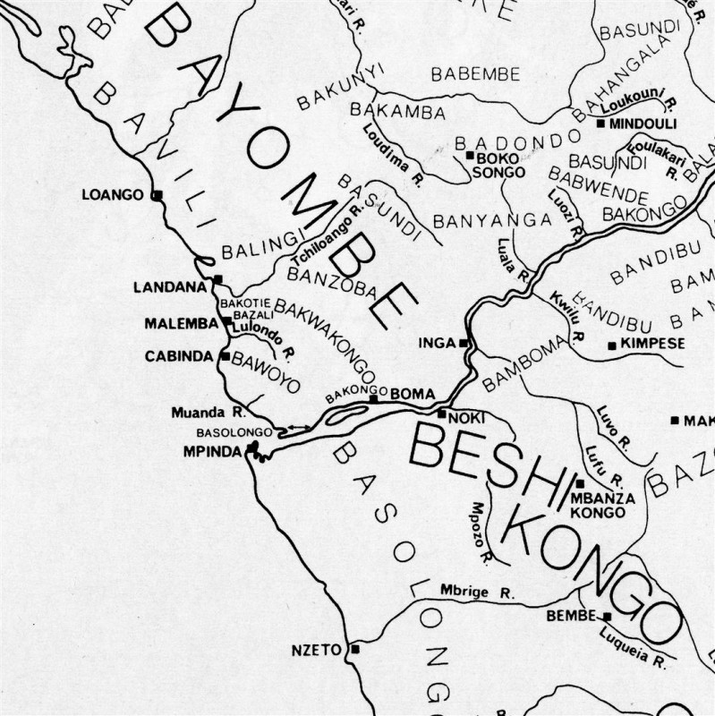 Karte 1: Lage des Königreiches Ngoyo (Bawoyo / Woyo) in der Volksrepublik Kongo. (aus Volavka, 1998)